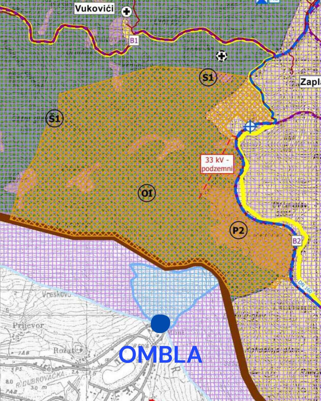 Skica planirane lokacije vjetroparka i solarnih panela iznad Omble